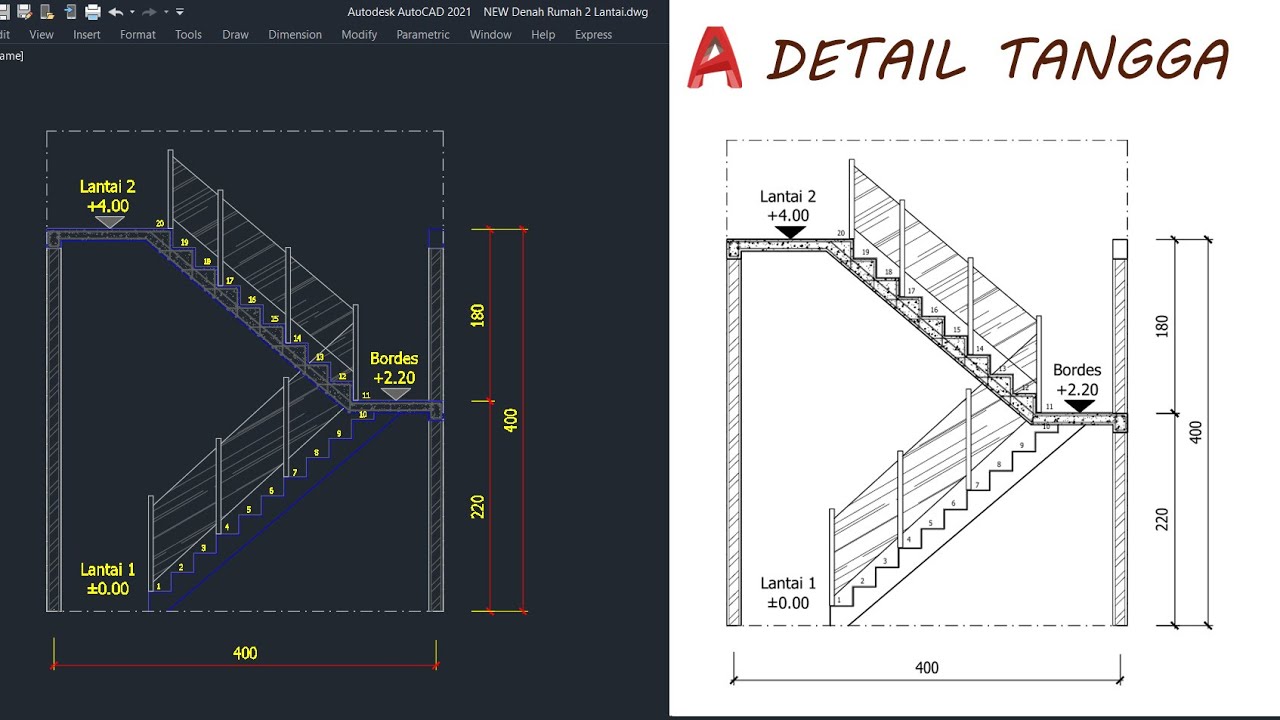 Cara membuat Detail Tangga | Autocad Tutorial