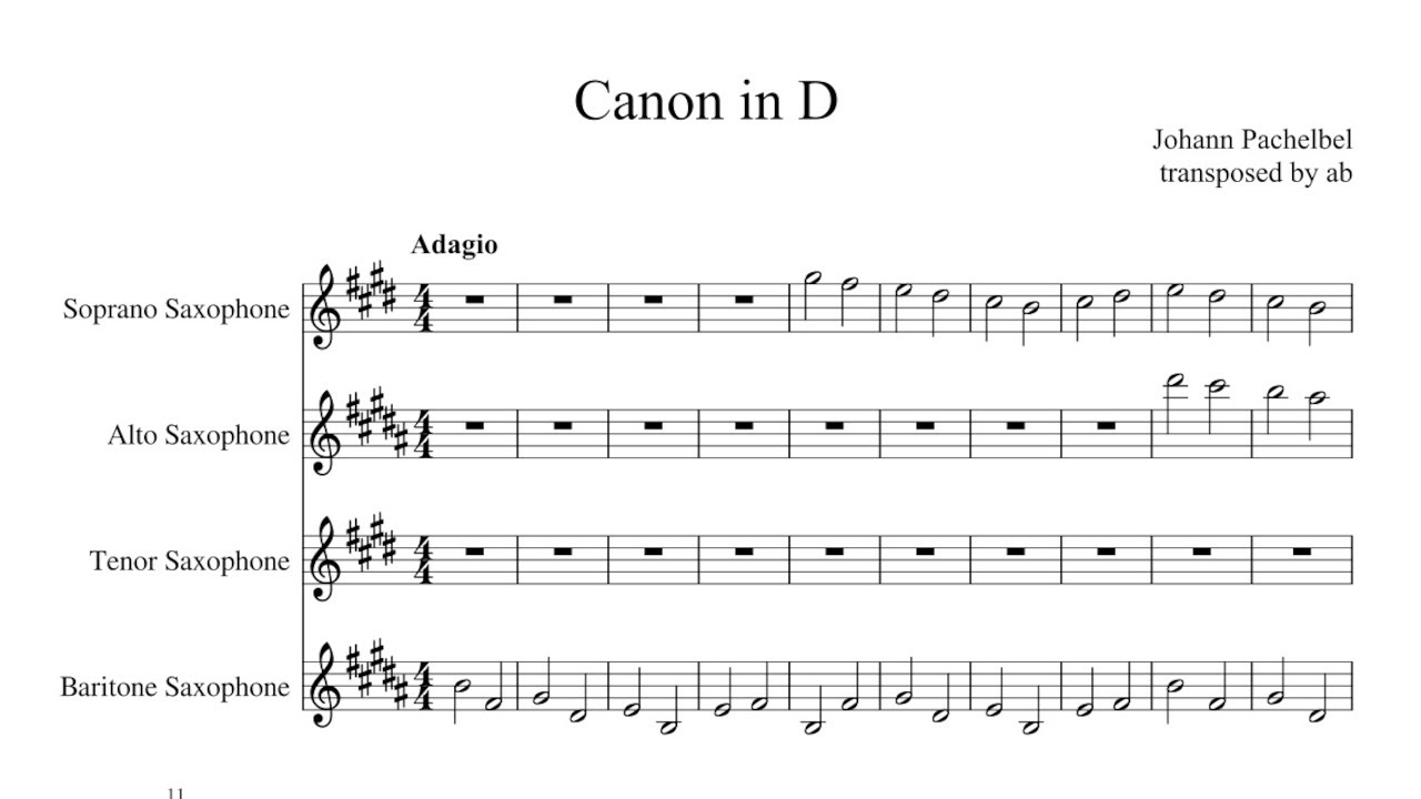 Canon in D (Johann Pachelbel) | Sax Sheet Music + Sax Quartet Cover