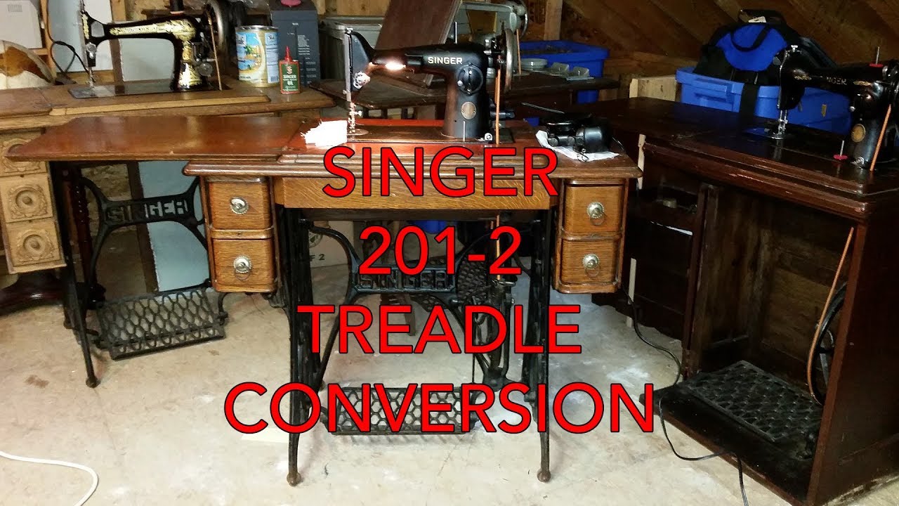 Singer 201-2 Sewing Machine.  Motor To Treadle Conversion - Best viewed in 1080