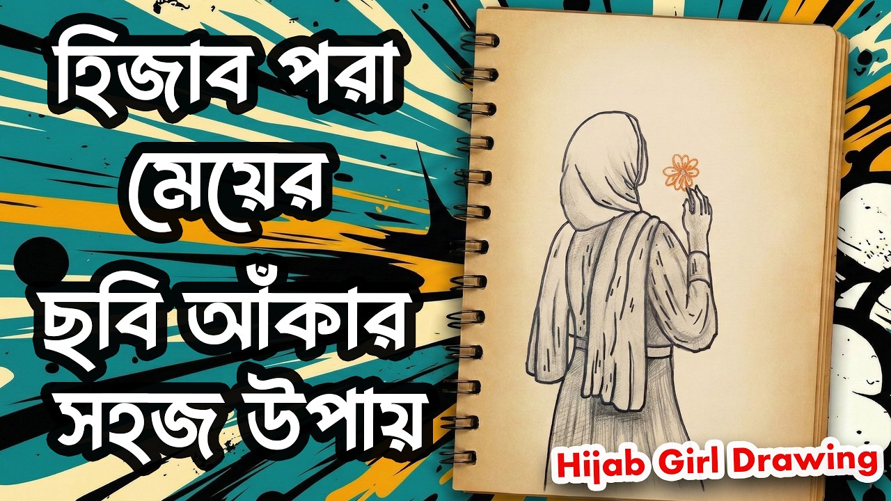 খুব সহজে হিজাব পরা মেয়ের ছবি আঁকা | Beautiful Hijab Girl with Flower | Easy Pencil Sketch