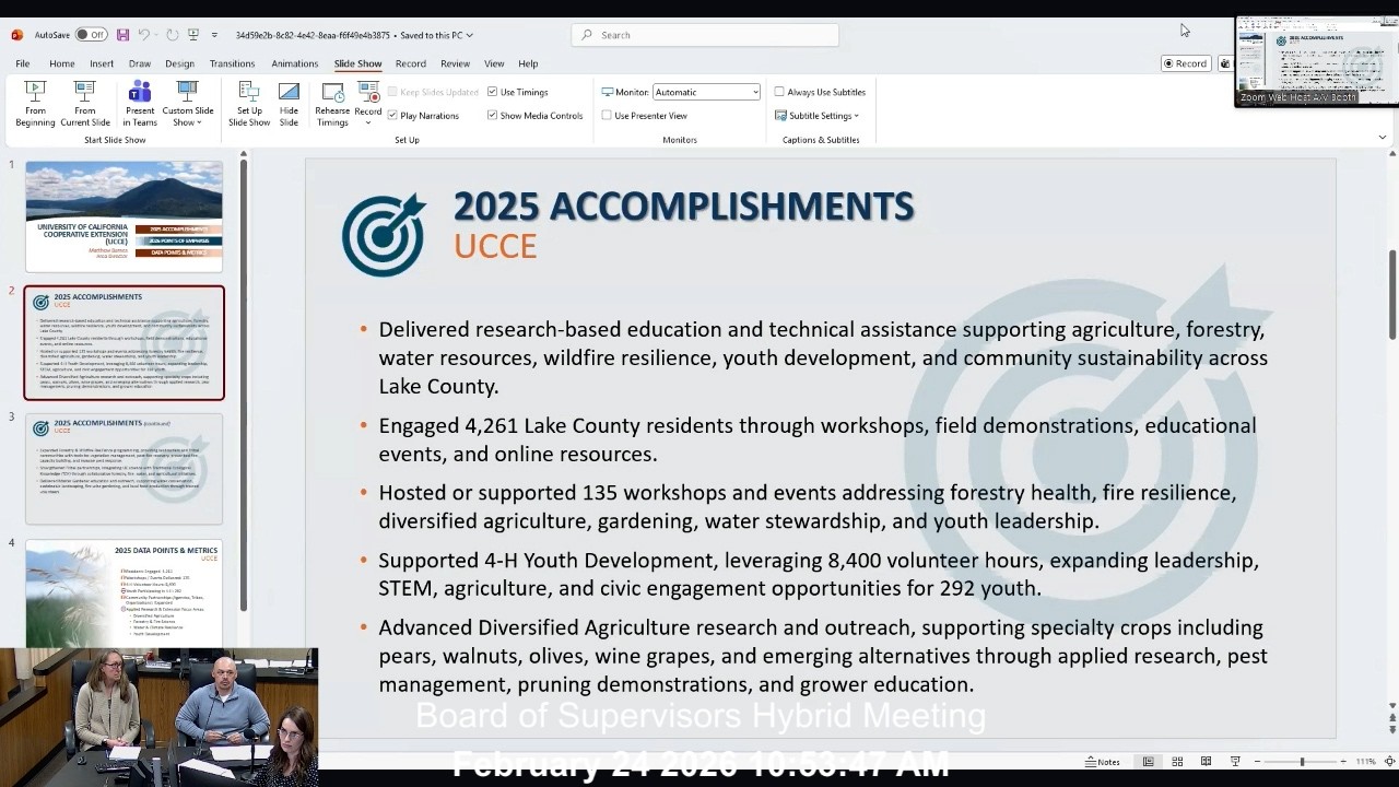 Board of Supervisor Tues Mtg 02-24-26 · Present of UCCE & UofC Livestock & Natural Resources Prgm