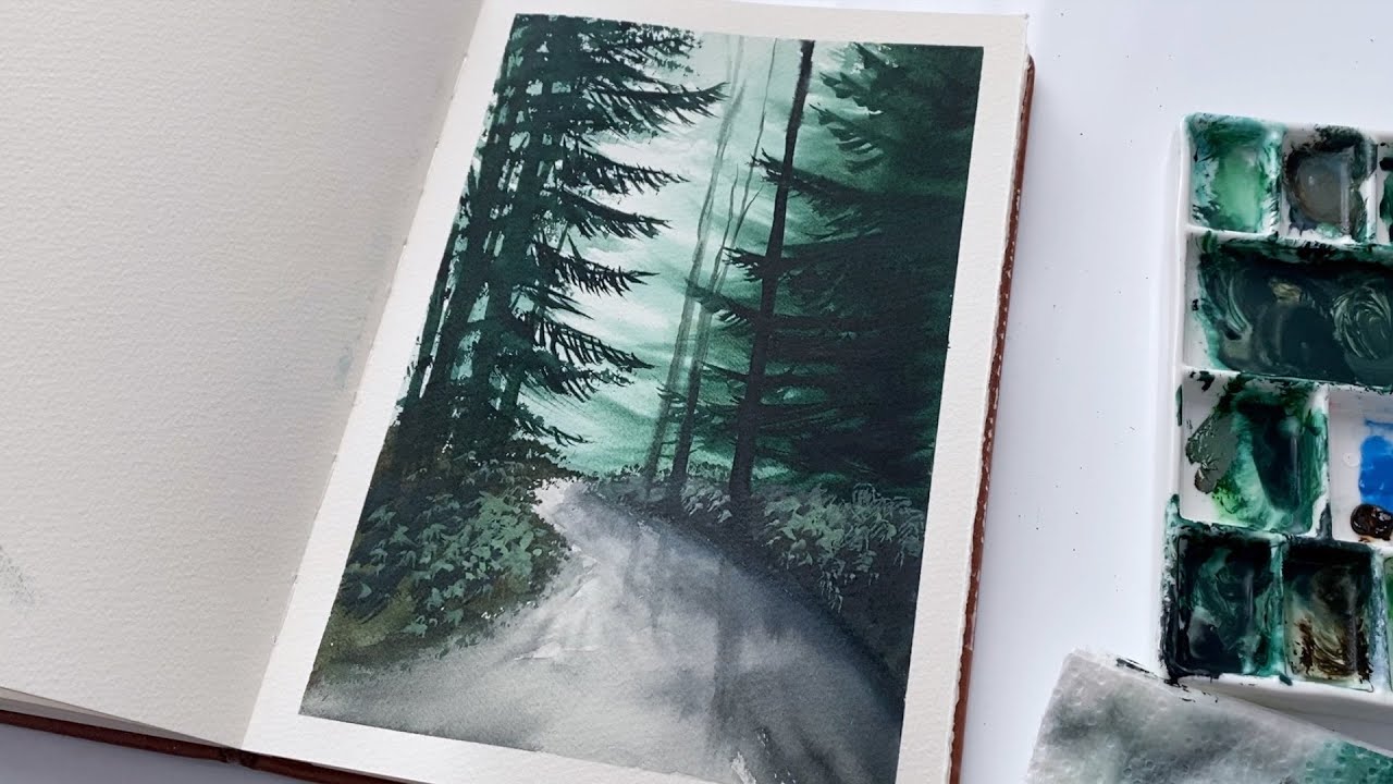 Forest Water Coloring Painting Tutorial | Easy Watercolor Painting
