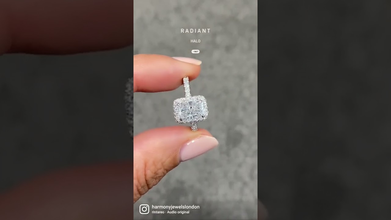 1.50-carat radiant halo engagement ring