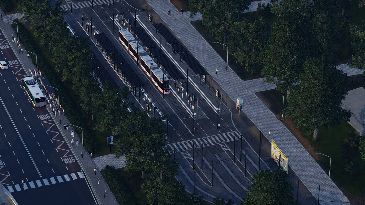 Transport Fever 2 / MEGARIUS EXPRESS TRAM SYSTEM(METS) / Line 2(Blue) / New first person ride