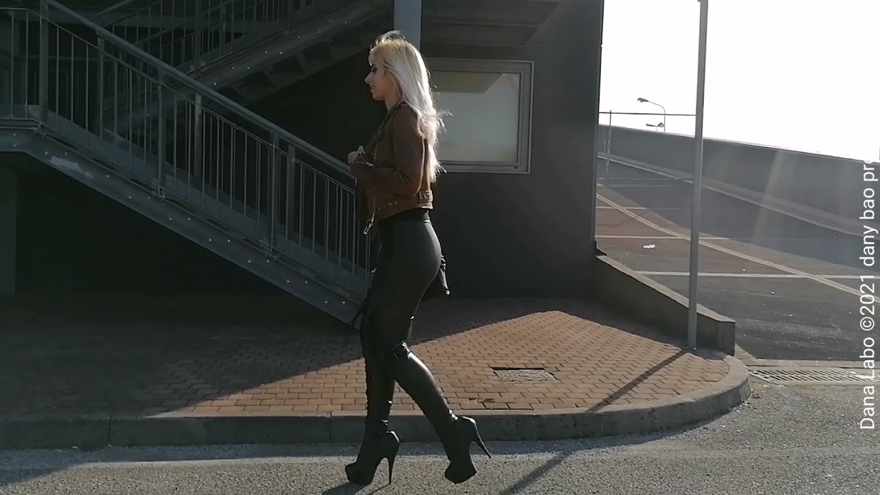 DANA LABO - NEW WOMAN COLLECTION, PLEASER LEATHER  BOOTS OVERKNEE HIGH HEELS, LEGGINGS AND JACKET