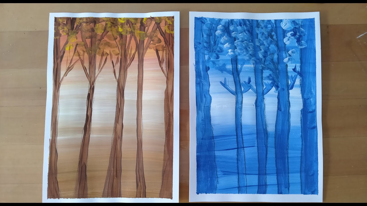 Tutorial per bambini: alberi d'atmosfera con le tempere.Arte immagine scuola primaria