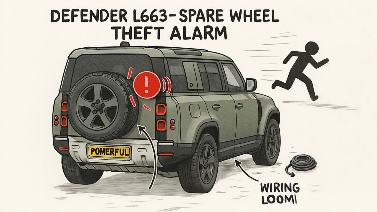 Nowy zestaw alarmu antykradzieżowego koła zapasowego Land Rover Defender L663 z wiązką przewod&oacute;w
