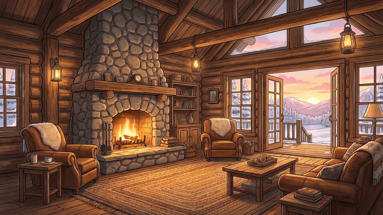 Deep Focus Lofi Music – Warm Cabin Fireplace in Winter Snowstorm ❄️🔥 3 Hours