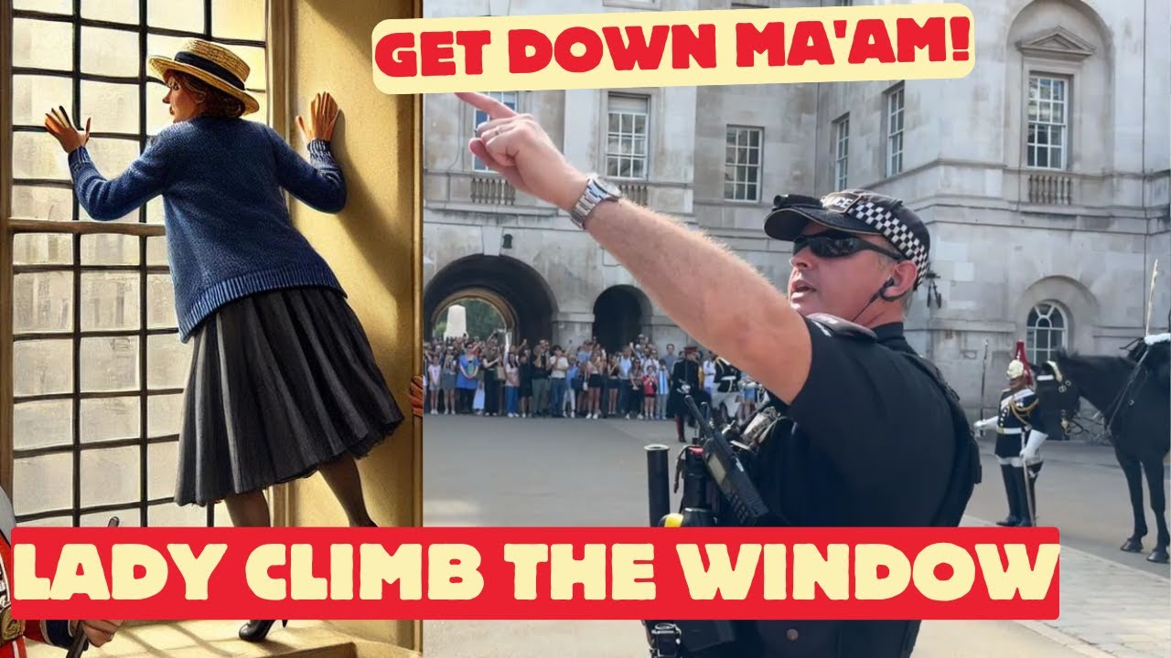 Police officer ask the tourist to come down the gates
