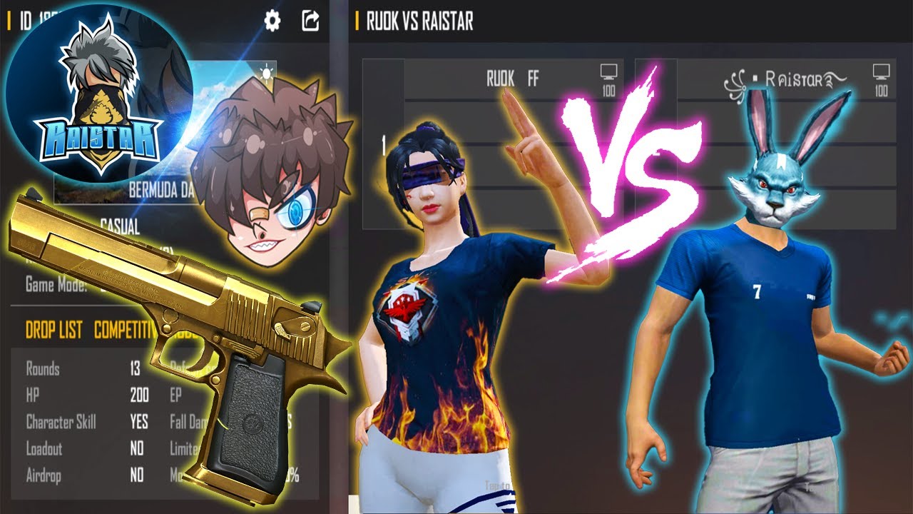 RUOK FF VS RAISTAR | ONLY DESERT EAGLE CHALLENGE - INDIAN LEGEND VS RUOK FF - BEST 1V1 EVER
