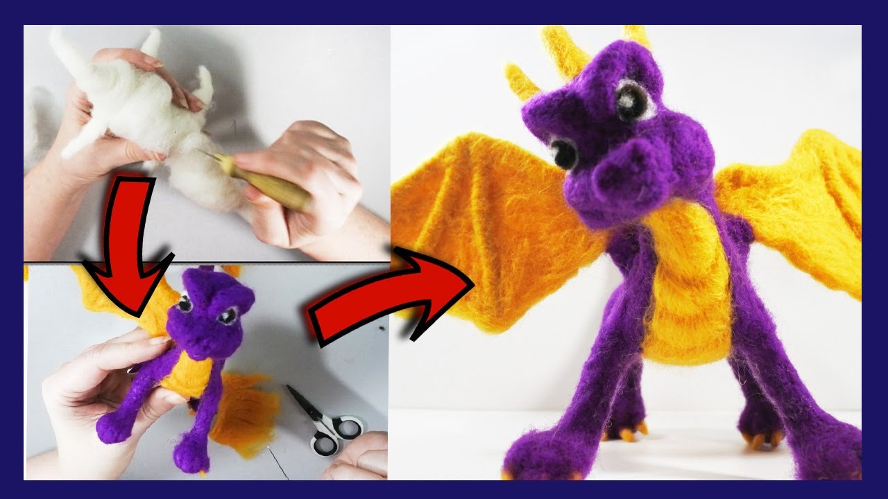 How to needle felt a Dragon Sculpture.  Spyro the Dragon