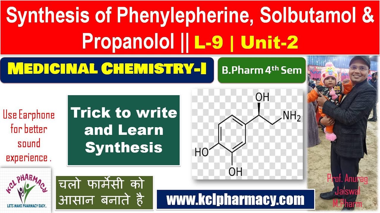 Synthesis of Phenylepherine , Solbutamol & Propanolol  || L-9 Unit-2 Medicinal Chemistry -I