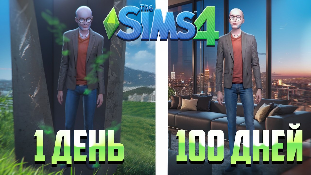 100 дней ХАРДКОРА. Я начал в КОРОБКЕ 1х1 метр в Sims 4 и вот, что вышло!
