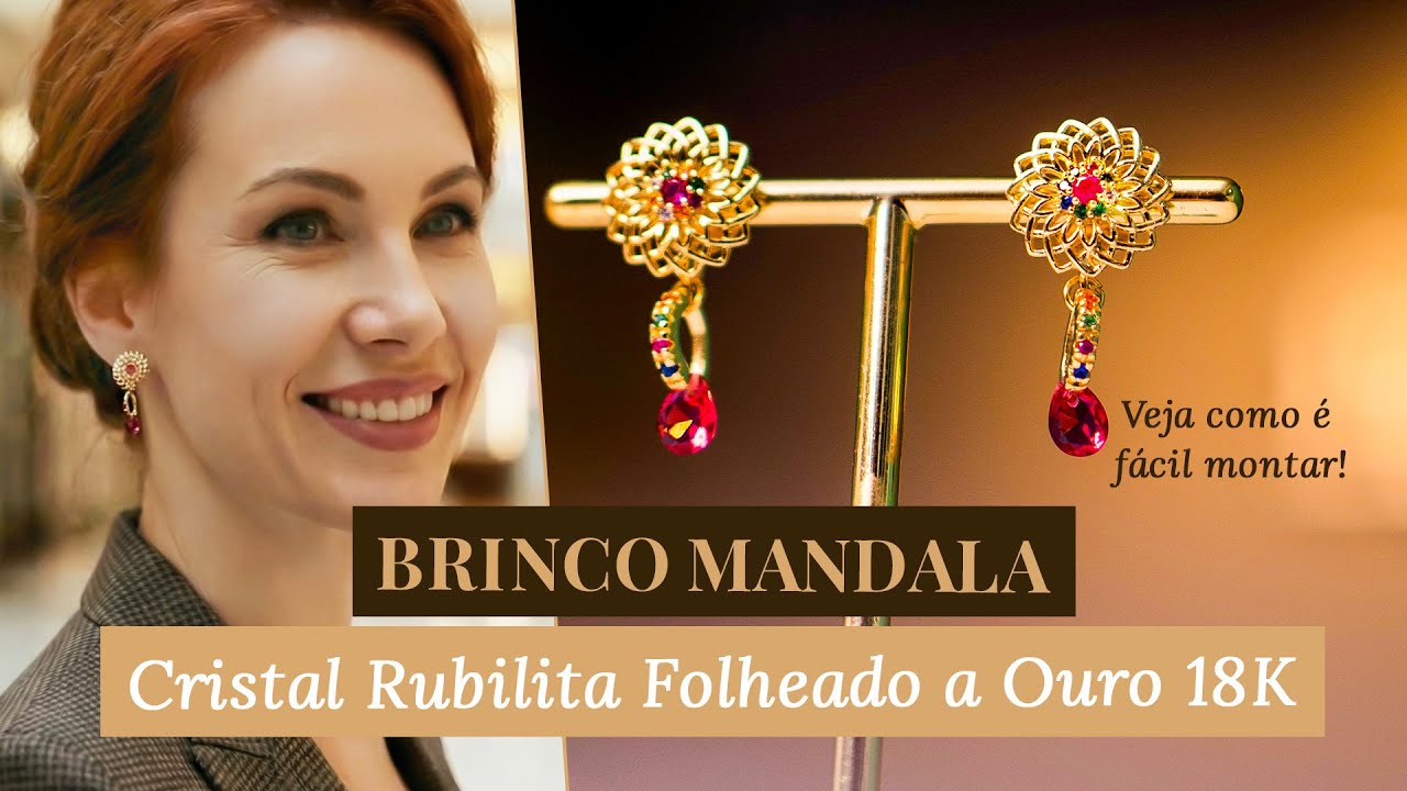 BRINCOS SEMIJOIA MANDALA COM CRISTAL RUBILITA E CONTRA ARGOLA | Passo a Passo rápido e muito fácil