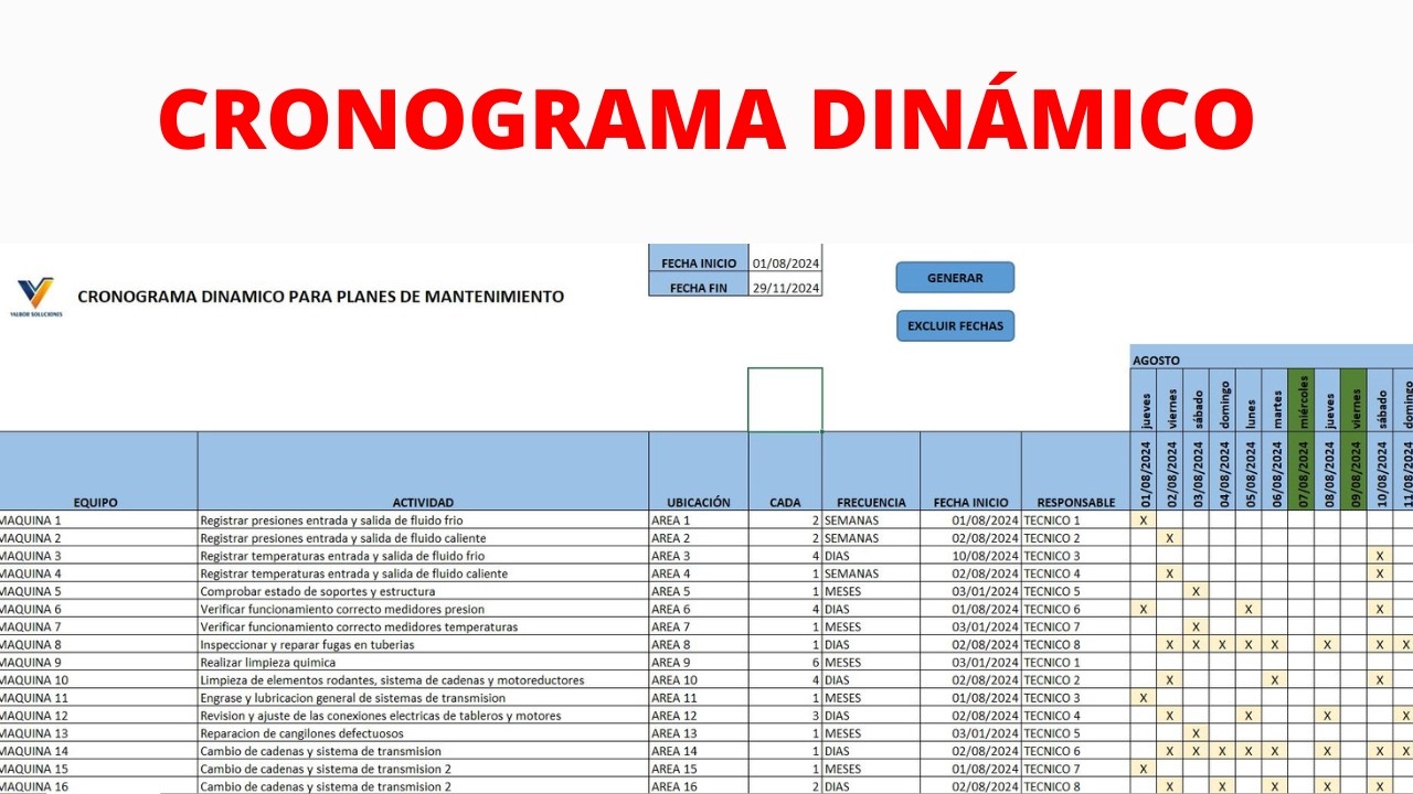 ✅ CRONOGRAMA PARA PLANES DE MANTENIMIENTO DINÁMICO EN EXCEL