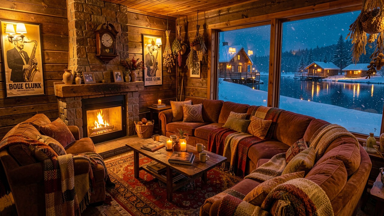 Midnight in a Cozy Cabin Ambience | Smooth Jazz & Fireplace Sounds to Slow Your Mind