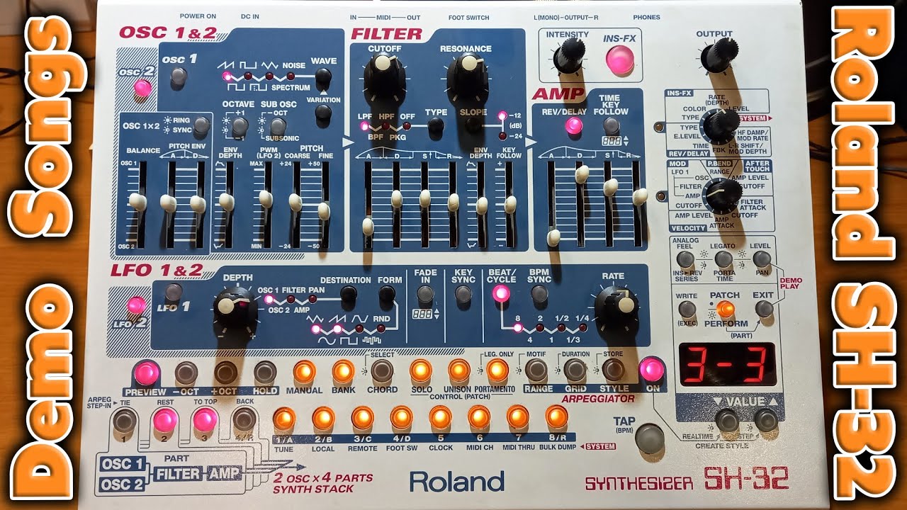 Синтезатор  2001 года - Roland SH 32. Слушаем 3 Demo songs.