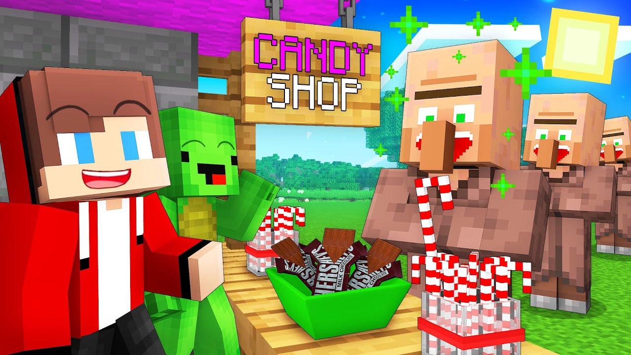 JJ and Mikey Open CANDY STORE in Minecraft - Maizen
