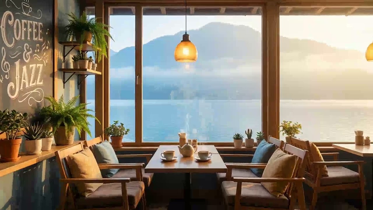 Lakeside Mountain Jazz Cafe Ambience | Peaceful Jazz Music for Focus & Relaxation