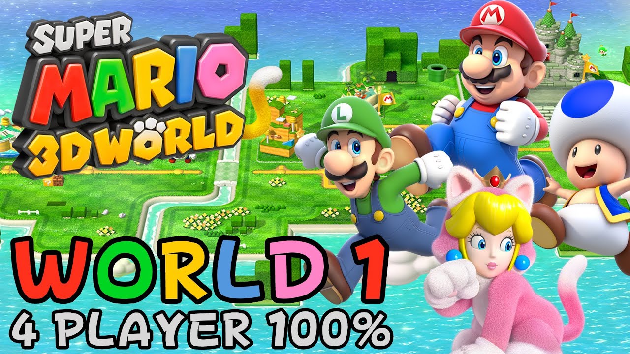 Super Mario 3D World - World 1 (4-Player 100% walkthrough)