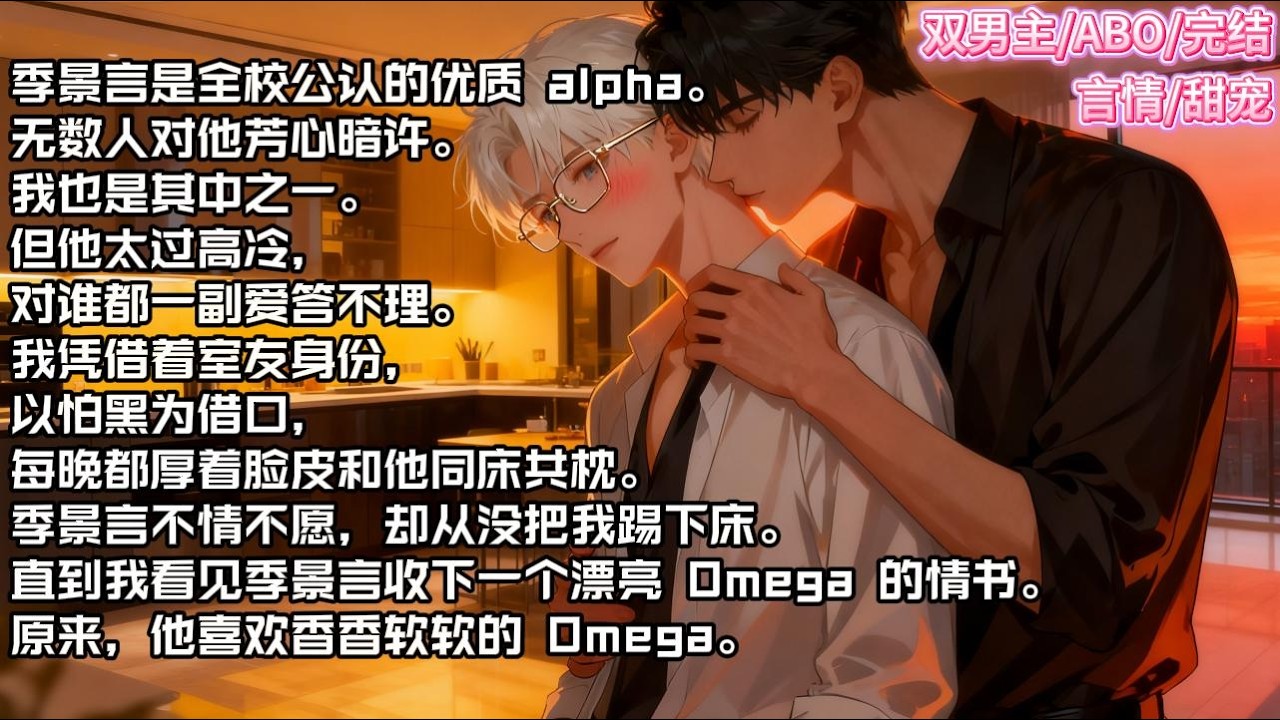 季景言是全校公认的优质 alpha。无数人对他芳心暗许。我也是其中之一。但他太过高冷，对谁都一副爱答不理。#现实 #校园 #小说 #故事 #情感 #言情 #双男主 #ABO #甜宠