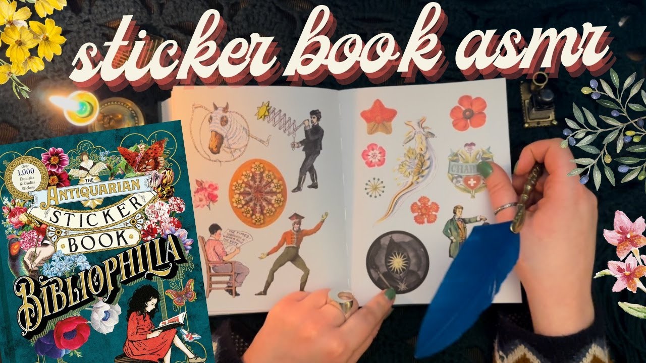 Antiquarian Sticker Book ASMR 🌠🖋📔 Soft-spoken, peeling & placing stickers, page-flipping, tracing