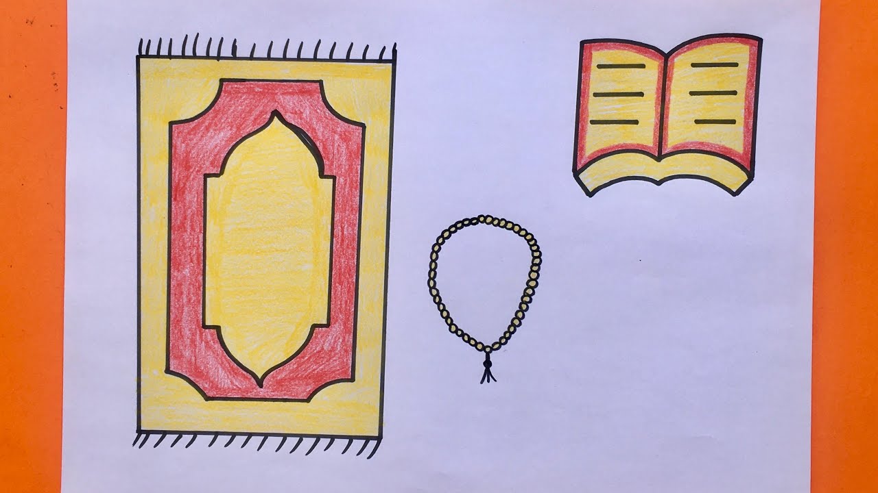تعليم الرسم للأطفال/رسم سجادة صلاة/رسم سبحة/رسم مصحف/رسومات رمضان/رسومات عيد الفطر