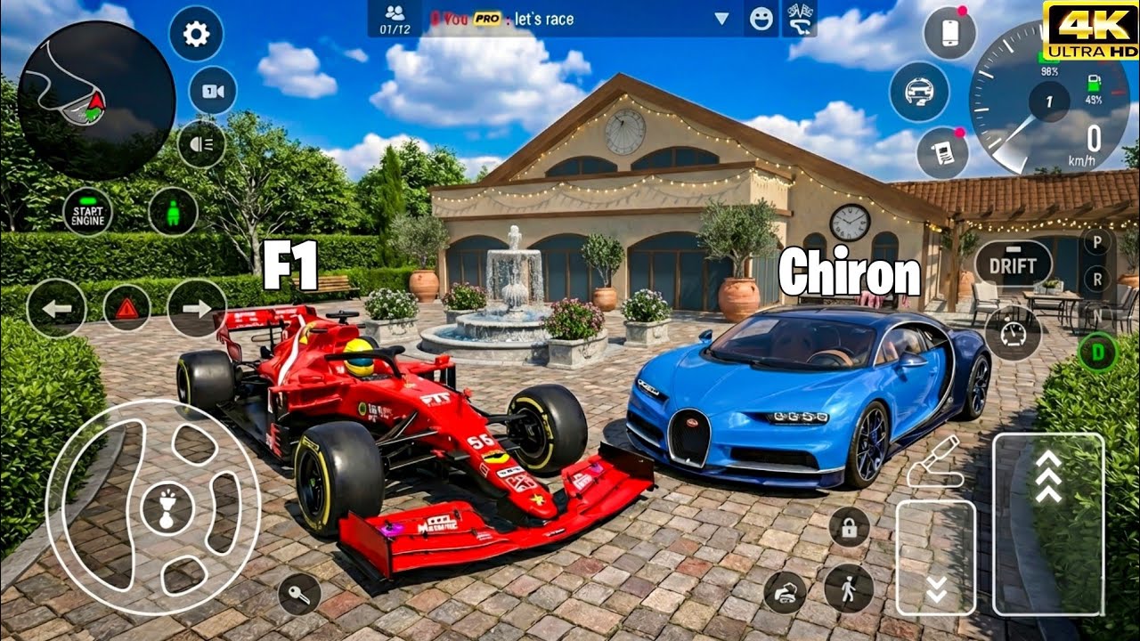 F1 Car & Bugatti Chiron - Car Parking Driving School Gameplay | 4K Ultra Graphics