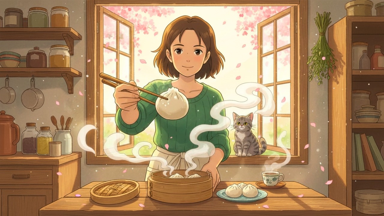 Sweet Rice Dumplings & Watching Petals Fall Outside 🌸🍡 Springtime Kitchen Story | Ghibli-Style ASMR