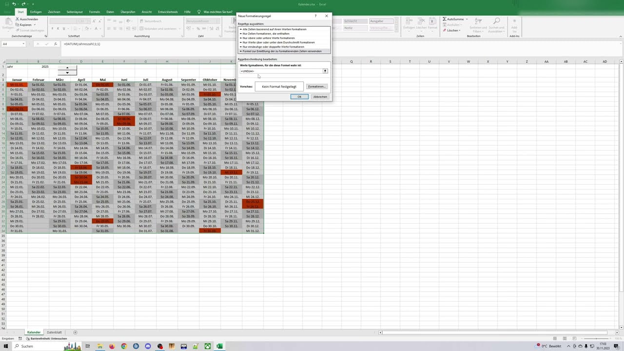[Excel] - Ferien in Kalender übernehmen