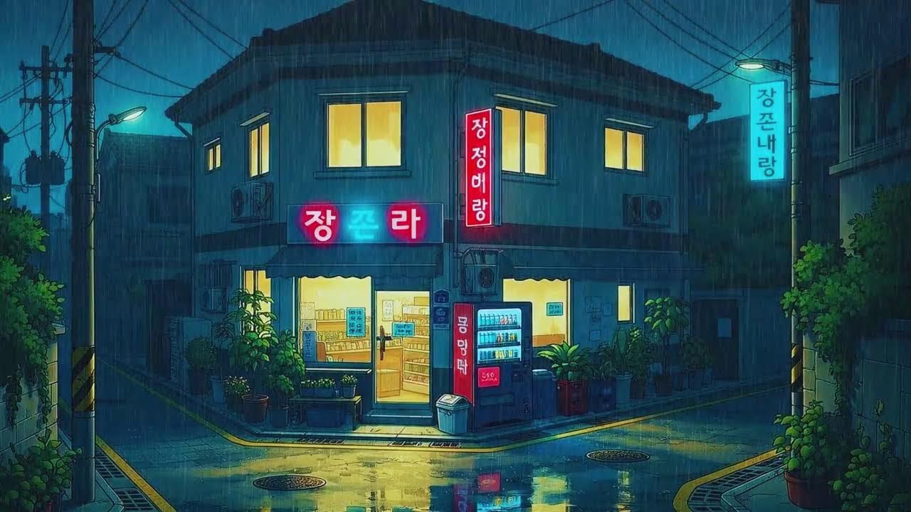 Rain Sounds & Lofi for Productivity in a Peaceful Korean Night Ambience for Stress-Free Work 😌