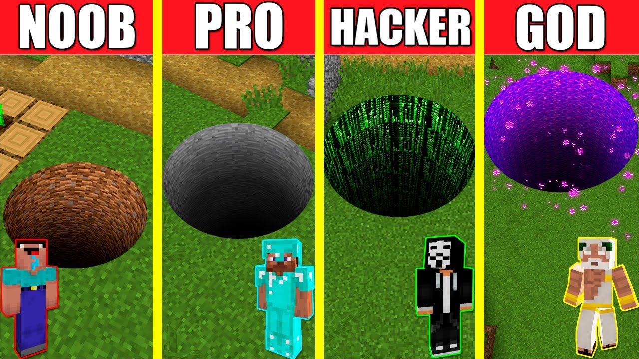 Minecraft Battle: TUNNEL HOUSE BUILD CHALLENGE - NOOB vs PRO vs HACKER vs GOD / Animation PIT HOLE