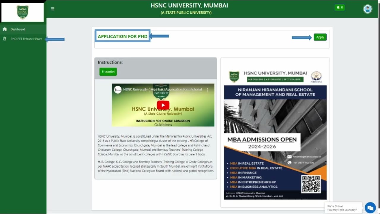 HSNC University, Mumbai. PHD Admission Process Video