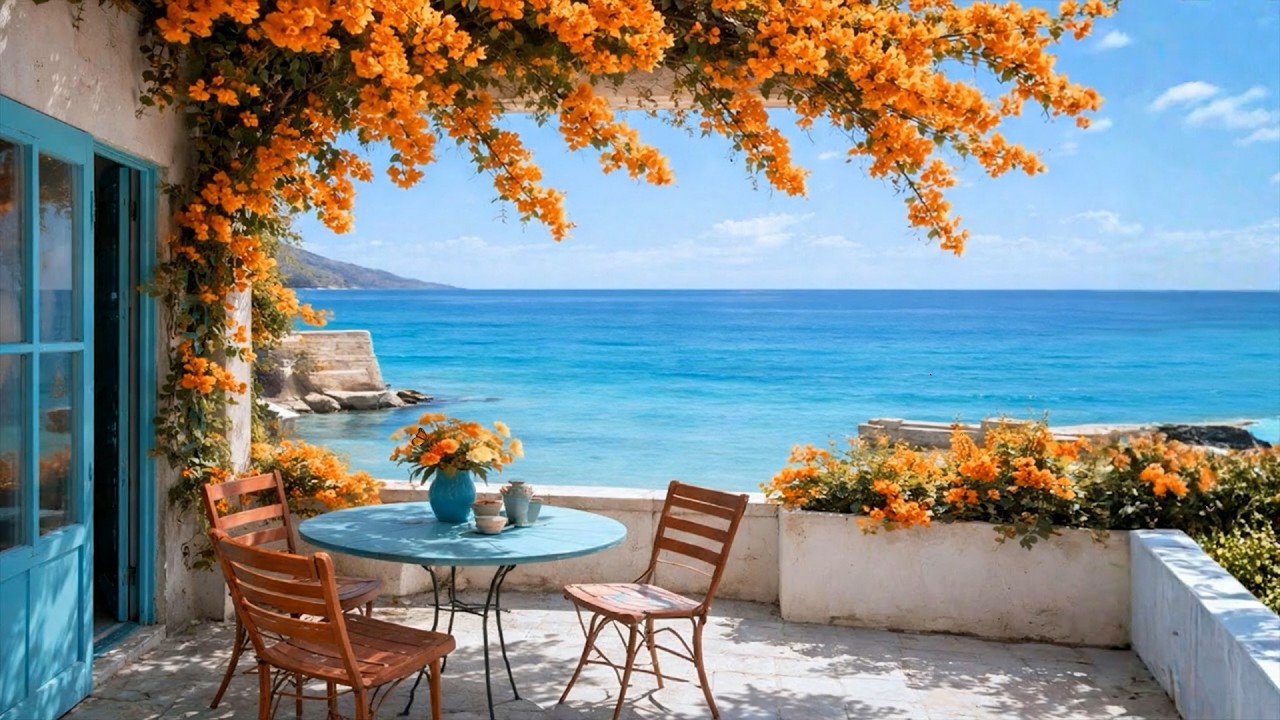 Gazing at the Sea Through the Window | Relaxing Guitar Music & Ocean Waves for Clearing Your Mind