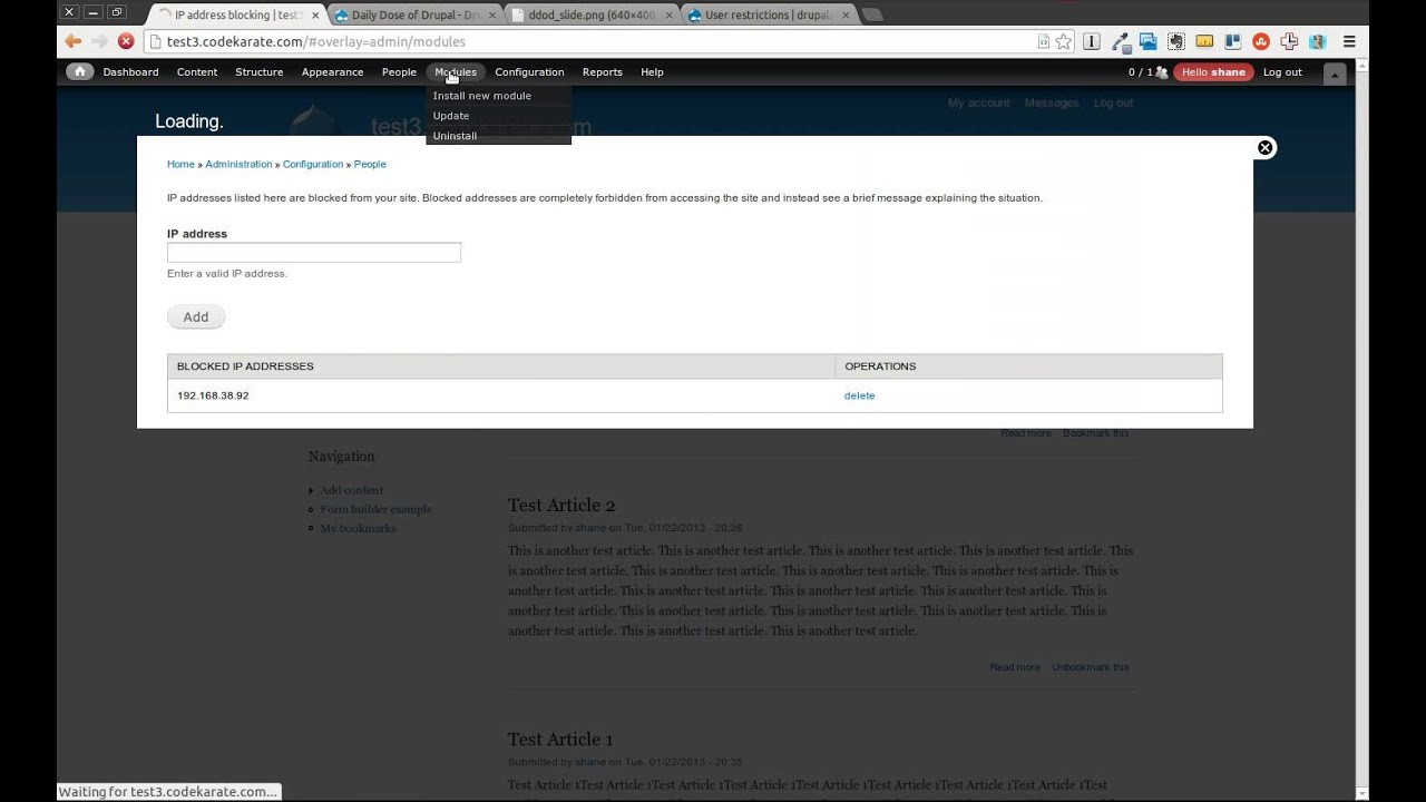 Drupal 7 Blocking IP Addresses and User Restrictions module - Daily Dose of Drupal episode 95