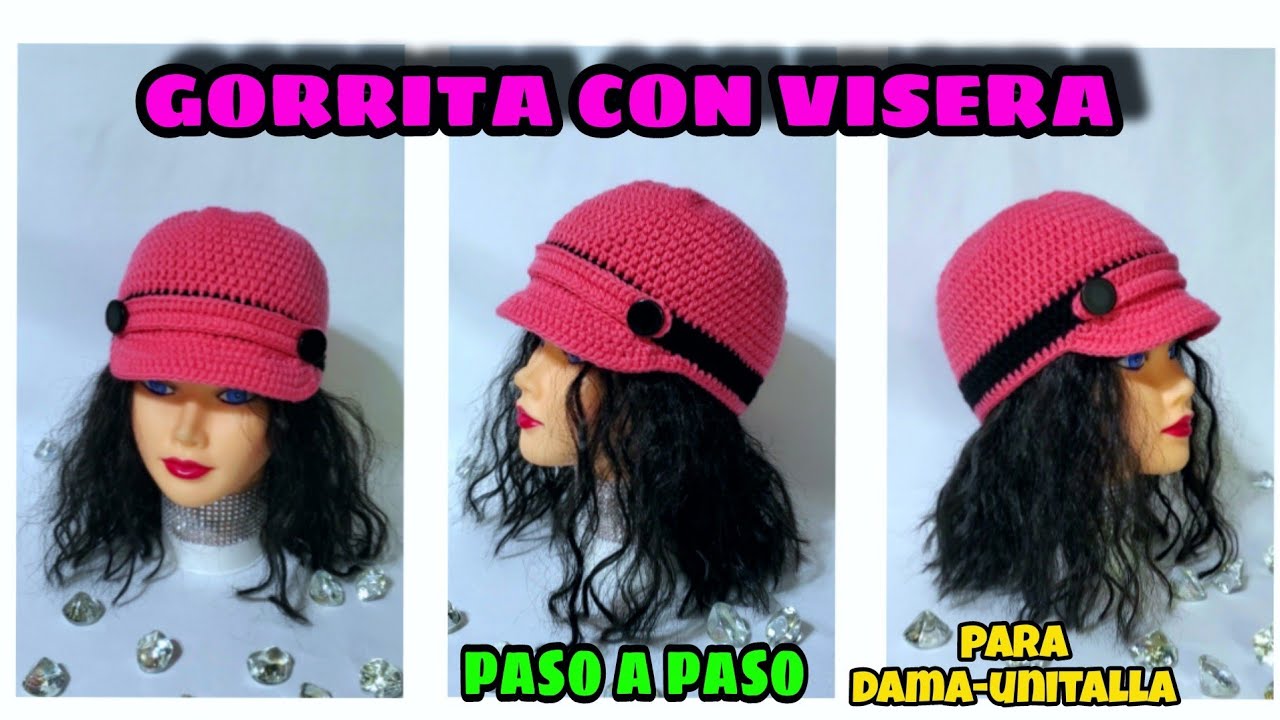 Gorrita con visera Tejida Para Dama-unitalla con solo puntos básicos-Hermosa