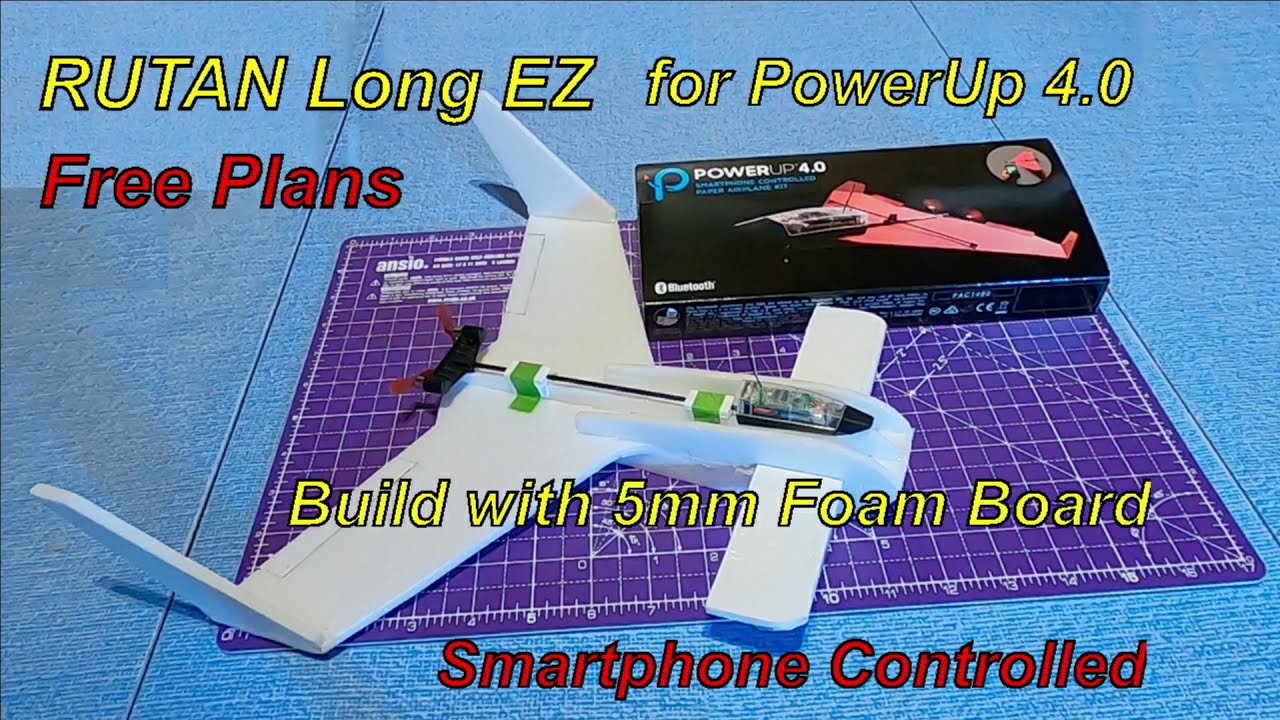 Free Build Plans for the Rutan Long EZ for PowerUp 4.0 Smartphone RC Model Aeroplane. Build and Fly