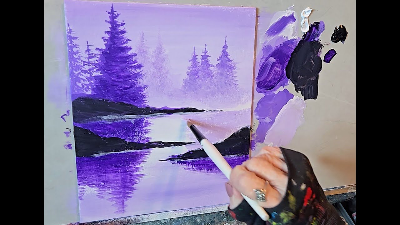 This Lavender Light Forest Will Calm You | Acrylic Painting for Beginners