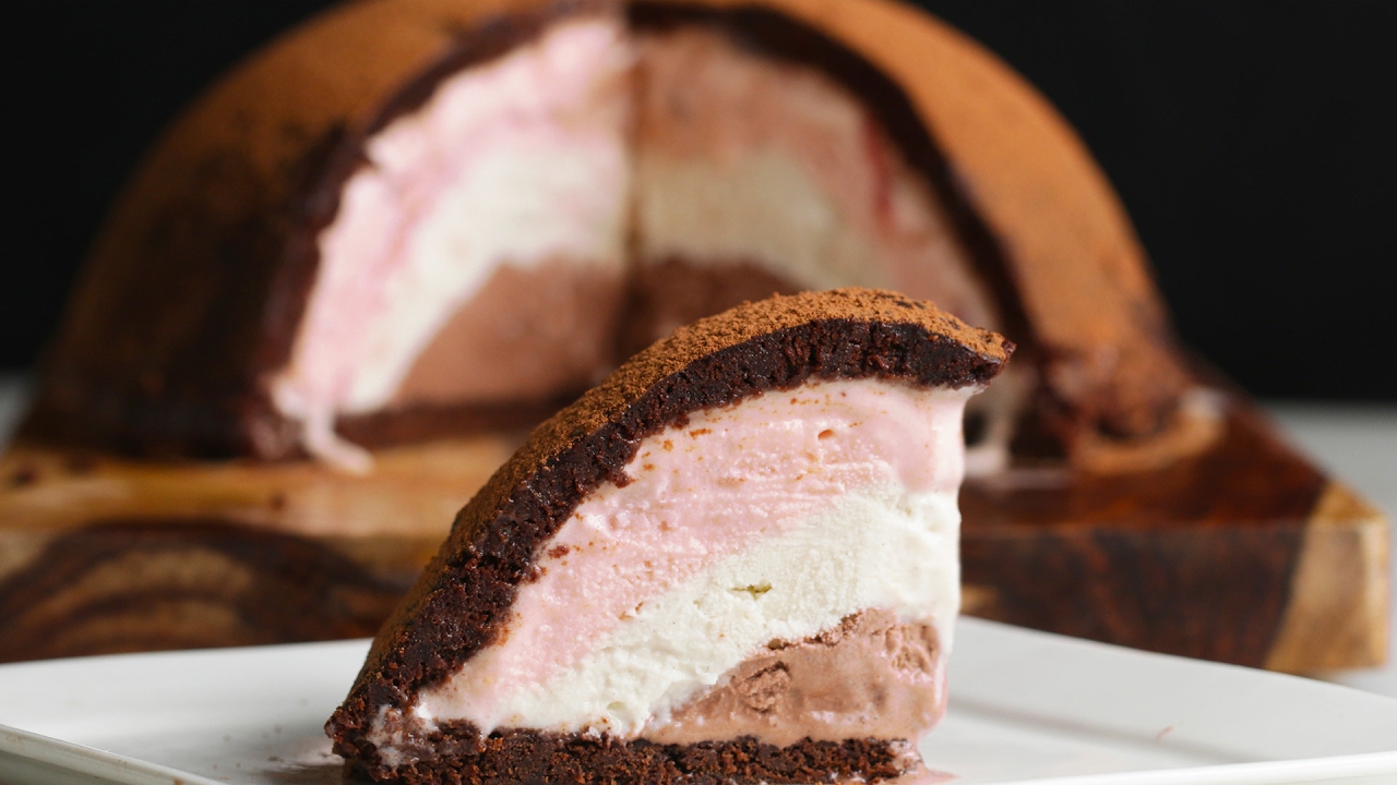 Neapolitan Brownie Bombe