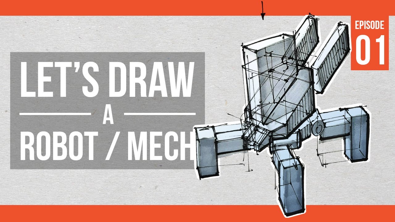 Let's draw a robot or mech part 01