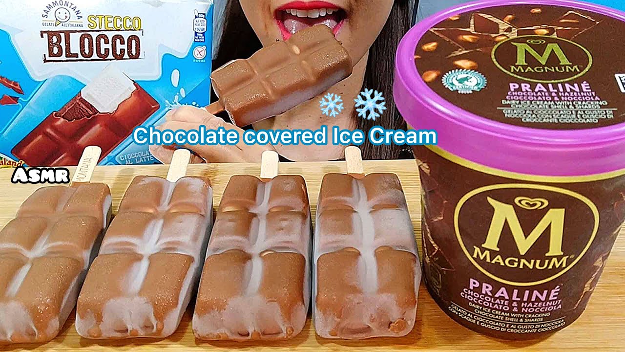 ASMR Chocolate Covered Ice Cream +Magnum Ice Cream Tub 아이스크림 Kem Que アイスクリーム 冰淇淋 Eating Sounds