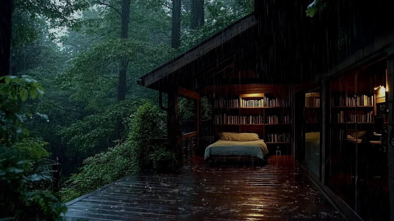 Cozy Rain in a Jungle Reading Room 🌧️ Heavy Rain Sounds for Sleep, Study & Focus (ASMR)