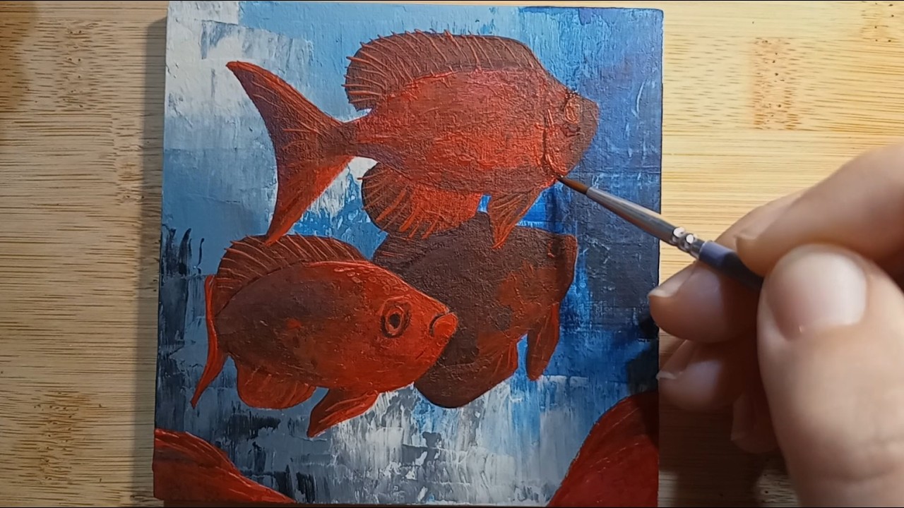 Timelapse - Big-eye fish (Priacanthus) - Acrylic painting