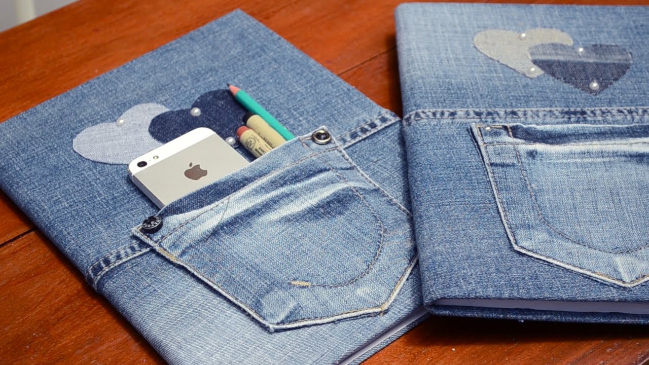 Caderno Customizado com JEANS e pérolas