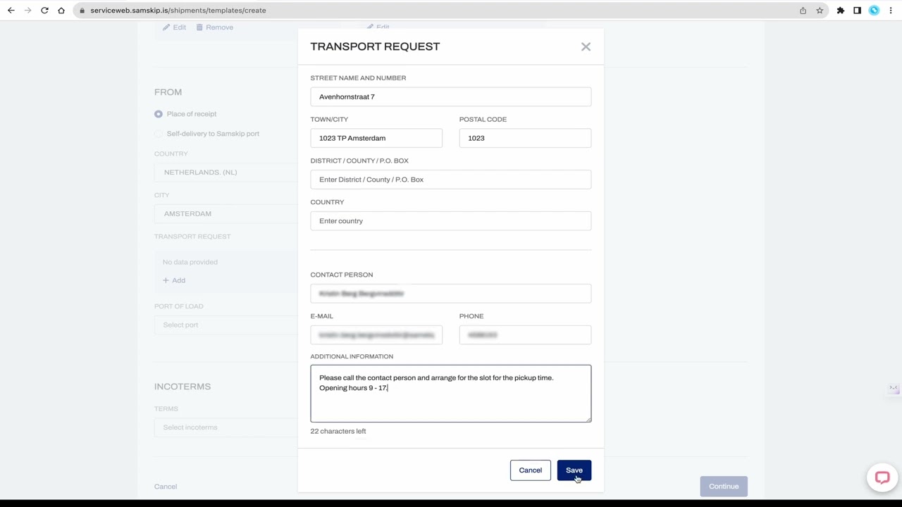 Booking templates for sea freight