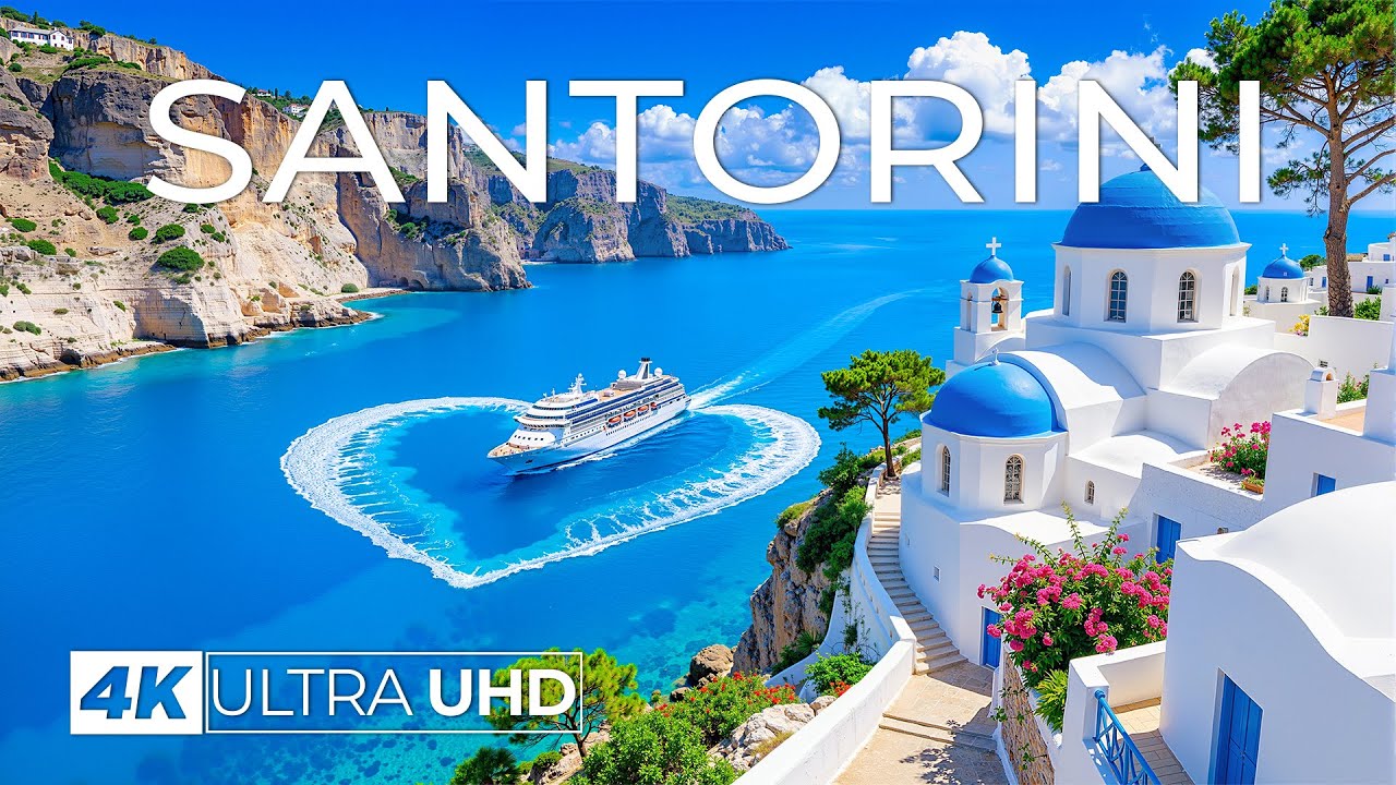 [4K] Santorini 🇬🇷 Breathtaking Cliffside Views, Iconic White-Washed Villas & Azure Waters