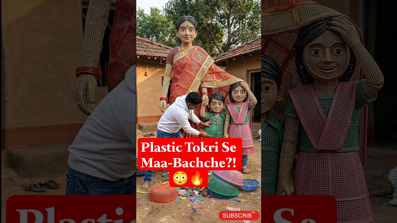 Plastic Tokri Se Maa-Bachche Bana Diye?! 😳🔥 #shorts #maa #ytshorts #craftwork #hardworkworks