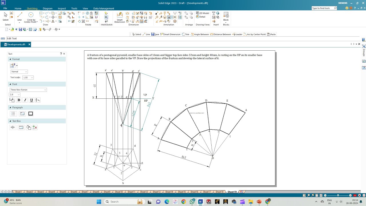 Development of Lateral Surfaces of Solids Pentagonal Pyramid 03