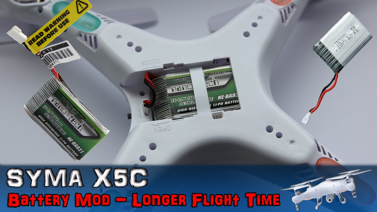 Syma X5C - Battery Mod Longer Flight Time To 15 Min. Hack Step by Step (2 of 3) How To PL 4K X5C-1