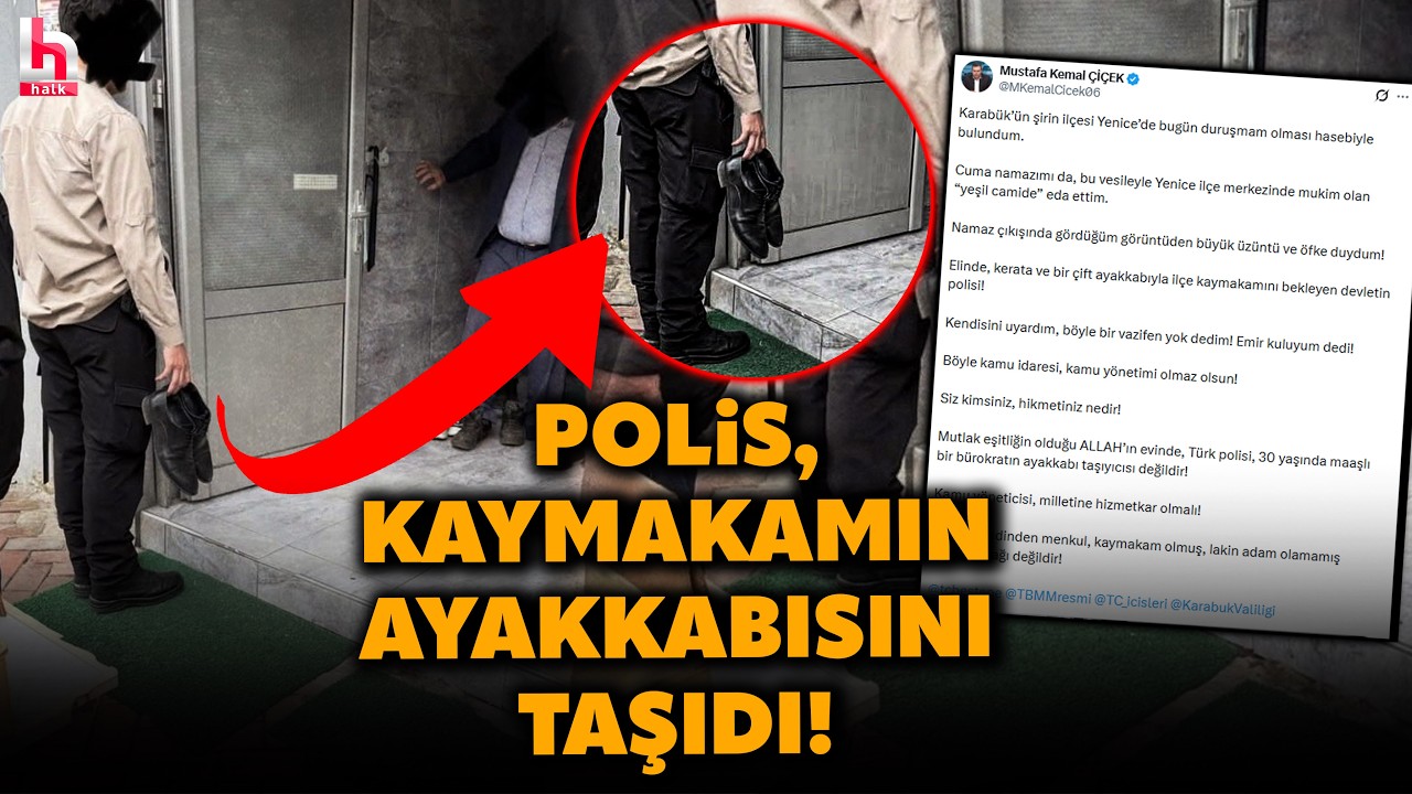 TEPKİ ÇEKEN ANLAR! Polis, cami çıkışı kaymakamın ayakkabısını taşıdı! İlk açıklama geldi!